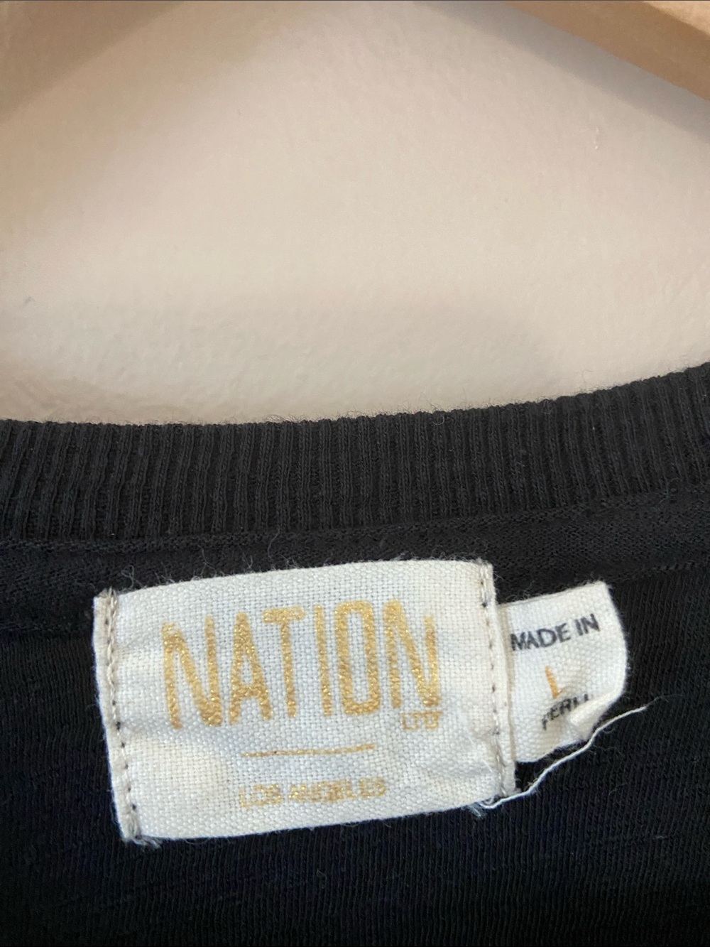 Nation LTD Black Pima Cotton Rolled Sleeve Crew Neck Tee Large - Picture 6 of 7